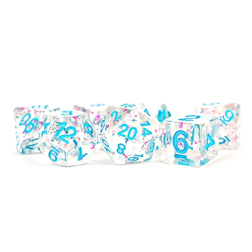 Clear Confetti Dice - Polyhedral Resin 16mm - Rollespils Terning Sæt - Metallic Dice Games